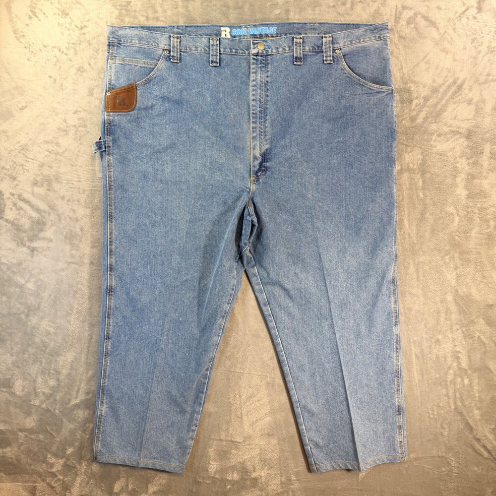 Wrangler‎ Riggs Cool Vantage Jeans Mens 52x29 Blue Light Wash Denim*Hemmed*